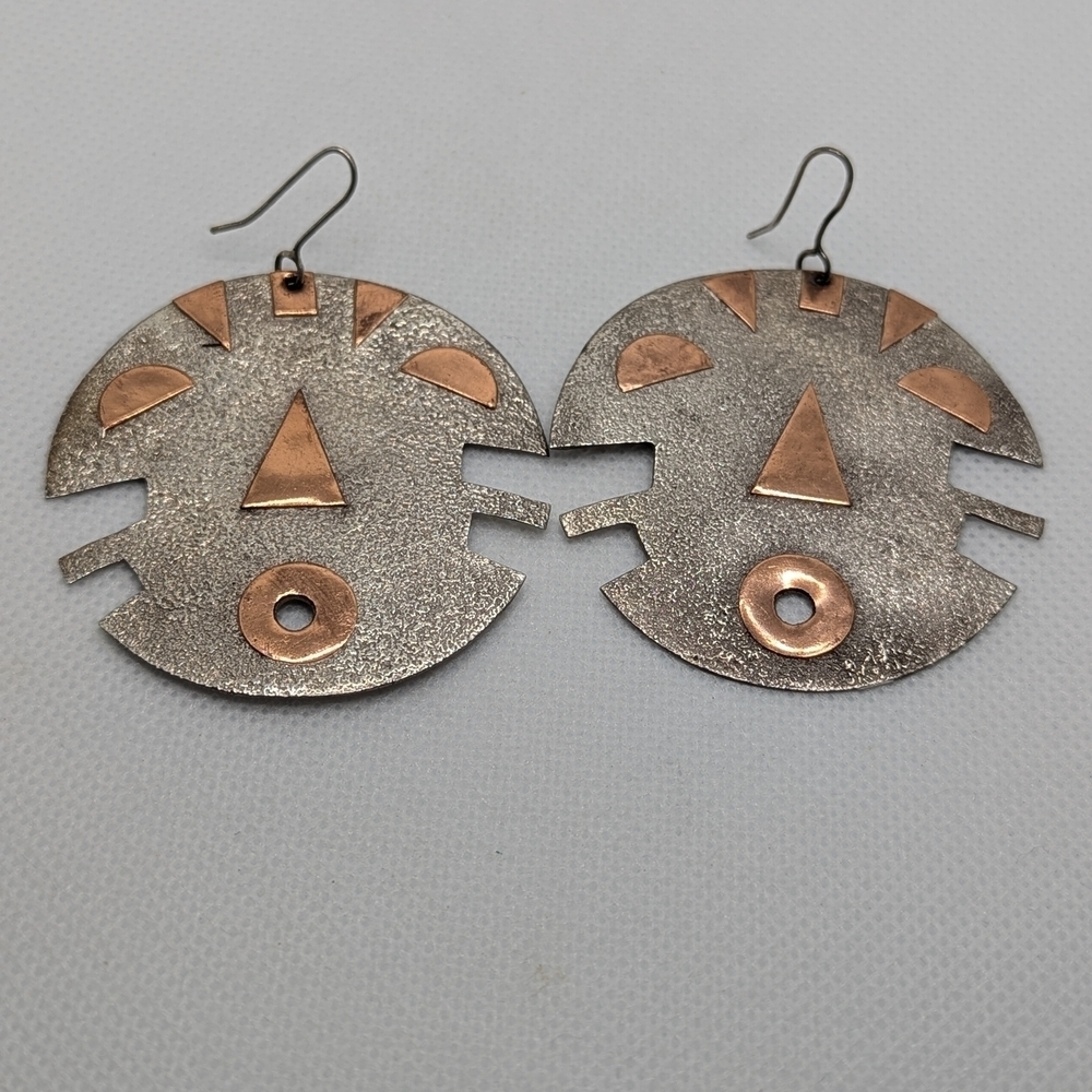 ✨ Vintage Mixed Metal Tribal Sun Face Statement Earrings ✨